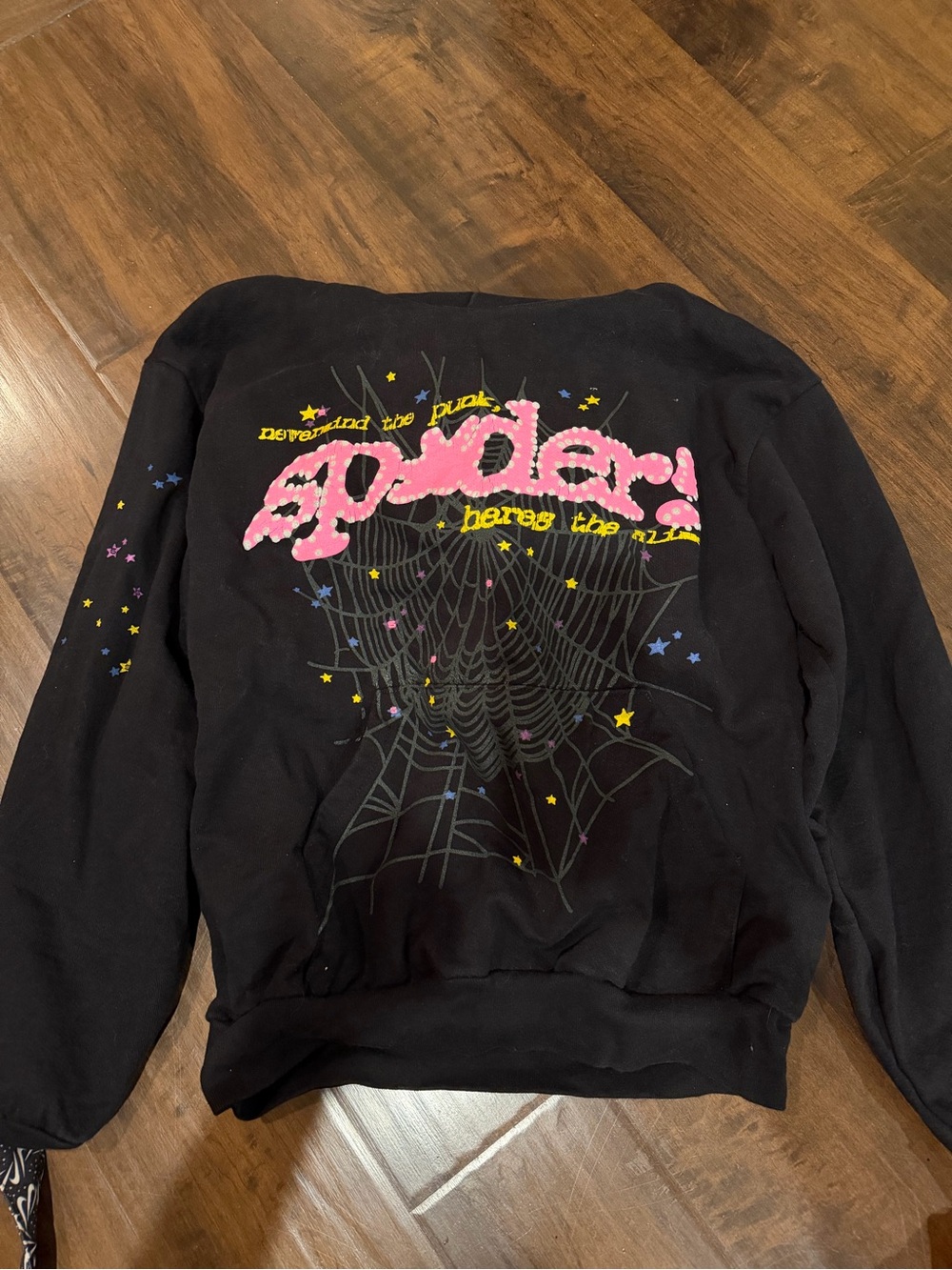 Black Graphic Spider Sweatshirt with Pink Logo